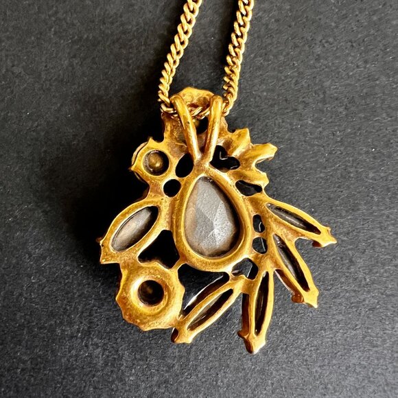 J Crew Gold-Tone Necklace Iridescent AB Crystal Pendant Elegant Statement - Picture 3 of 9